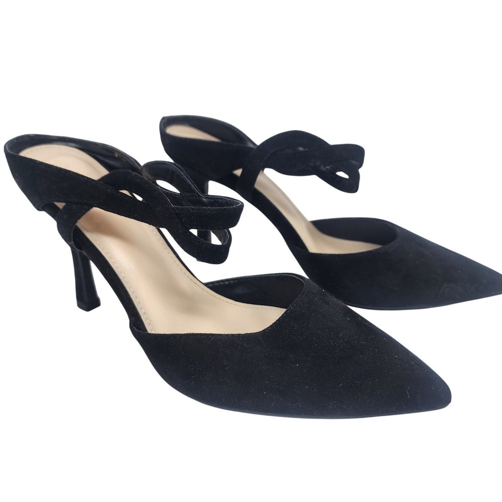 Black Faux Suede Pointed Toe Knotted Strap Stiletto Pumps Womens Size 8